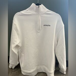 Athleta White Pullover with Black Lettering XS runs big. NWOT